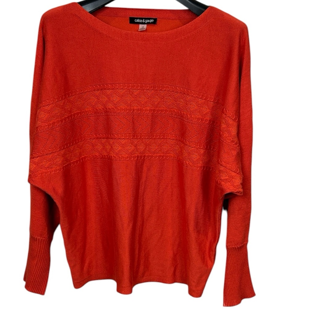 Cable & Gauge Burnt Orange Textured Knit Dolman Sleeve Sweater Size L
